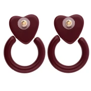 Orecchini a cuore e a cerchio in resina 49x35 mm - Bordeaux x2