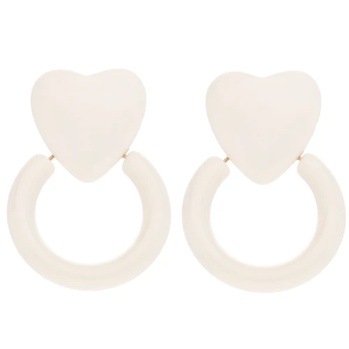 Orecchini a cerchio e cuore in resina 49x35 mm - Ecrù x2
