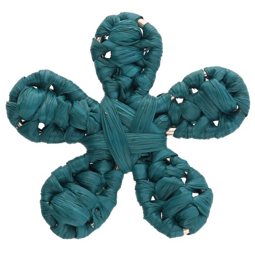 Pendente a forma di fiore in rafia da 31 mm - Blu anatra x1
