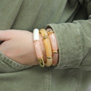 Perline tubolari curve 35x11 mm in acrilico opaco - Argento x6