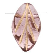Perle di vetro a foglia 11x7 mm - Ametista chiara - Oro x10