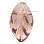 Perle di vetro a foglia 11x7 mm - Ametista chiara - Oro x10