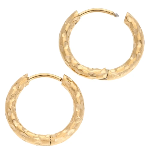 Orecchini a cerchio tondo martellato 17 mm - filo 2,5 mm - acciaio inossidabile 316L e placcato oro 201 x2