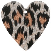 ciondolo - Ciondolo a cuore in acetato 31x32 mm - Leopardo nero glitterato - Arancione x1 Ciondolo a cuore in acetato 31x32 mm - Leopardo nero glitterato - Arancione x1