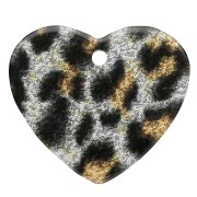 ciondolo - Ciondolo a cuore in acetato 21x18 mm - Nero - Glitter giallo leopardo x1 Ciondolo a cuore in acetato 21x18 mm - Nero - Glitter giallo leopardo x1