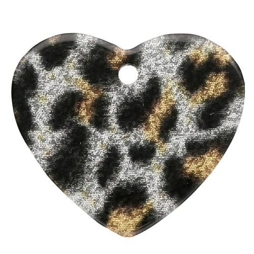 Ciondolo a cuore in acetato 21x18 mm - Nero - Glitter giallo leopardo x1