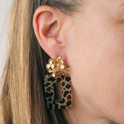 Ciondolo in acrilico a rettangolo cavo 40x30 mm - Leopardo nero glitterato - Arancione