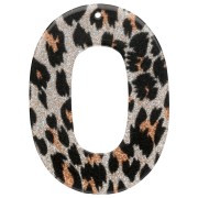 ciondolo - Ciondolo ovale cavo in acetato 47x34 mm - Leopardo nero glitterato - Arancione x1 Ciondolo ovale cavo in acetato 47x34 mm - Leopardo nero glitterato - Arancione x1