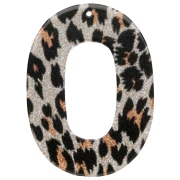 Ciondolo ovale cavo in acetato 47x34 mm - Leopardo nero glitterato - Arancione x1