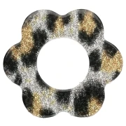 Ciondolo a forma di fiore in acetato da 18 mm - Nero - Glitter giallo leopardo x1