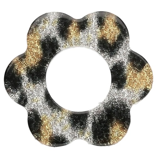 Ciondolo a forma di fiore in acetato da 18 mm - Nero - Glitter giallo leopardo x1