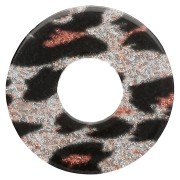 ciondolo - Ciondolo a forma di ciambella in acetato da 20 mm - Leopardo nero glitterato - Arancione x1 Ciondolo a forma di ciambella in acetato da 20 mm - Leopardo nero glitterato - Arancione x1