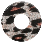 Ciondolo a forma di ciambella in acetato da 20 mm - Leopardo nero glitterato - Arancione x1