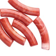 Perline tubolari curve 32x8 mm in acrilico opaco - Terracotta marmorizzata x6