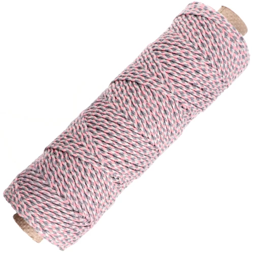Cordoncino in cotone intrecciato da 2,5 mm - Made in France - Rosa chiaro - Grigio x100m