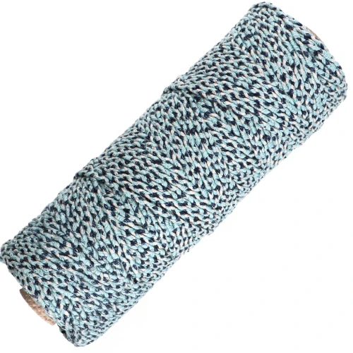 Cordoncino in cotone intrecciato da 3 mm - Made in France - Blu scuro - Azzurro x100m