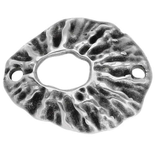 Divisorio ovale cavo testurizzato 19,5x16 mm - Impiallacciatura argento fine invecchiato x1