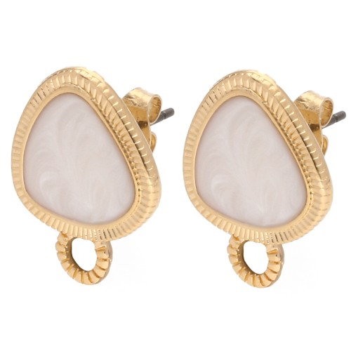 Orecchini a triangolo tondo 19,5x15 mm - Placcati oro - Bianco perlato x2