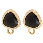 Orecchini a triangolo arrotondato 19,5x15 mm - Placcati oro - Nero x2