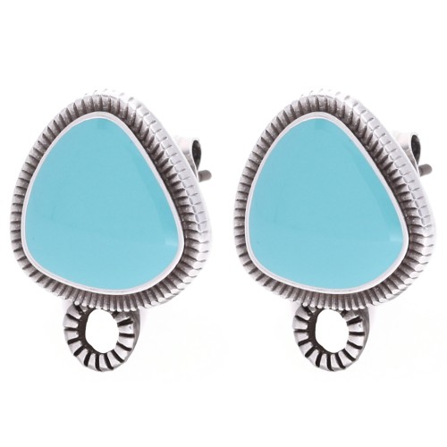 Orecchini a perno a triangolo arrotondato 19,5x15 mm Placcatura in argento antico Turquoisex2