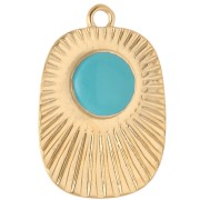 Ciondolo etnico a rettangolo 26x17,5 mm in resina epossidica - Dorato in oro fino - Turchese