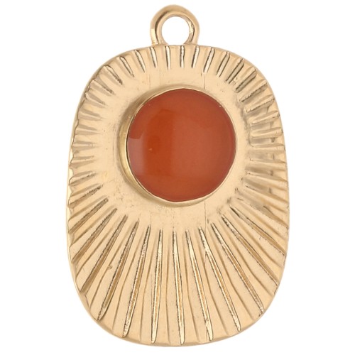 Pendente etnico a rettangolo 26x17,5 mm in resina epossidica - Dorato in oro fino - Topazio x1