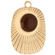 Ciondolo etnico a rettangolo 26x17,5 mm in resina epossidica - Dorato con oro fino - Marrone x1