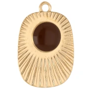 Ciondolo etnico a rettangolo 26x17,5 mm in resina epossidica - Dorato con oro fino - Marrone x1