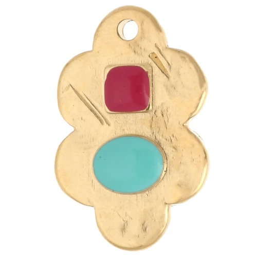 Ciondolo a forma di foglia 21x14 mm e resina epossidica - Dorato con oro fino - Turchese - Rosa x1