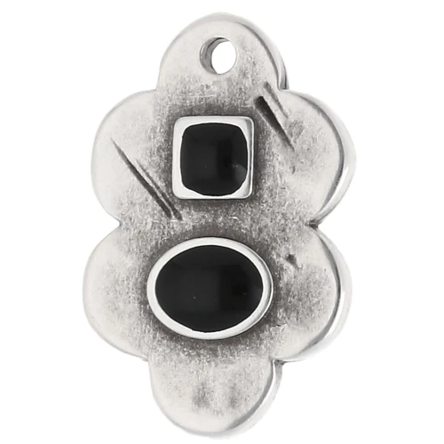 Ciondolo a forma di foglia 21x14 mm e resina epossidica - Impiallacciatura in argento invecchiato - Nero