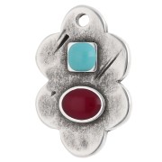 Ciondolo a forma di foglia 21x14 mm in resina epossidica - impiallacciatura fine Arg Vecchio Turchese - Rosso