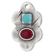 Ciondolo a forma di foglia 21x14 mm in resina epossidica - impiallacciatura fine Arg Vecchio Turchese - Rosso