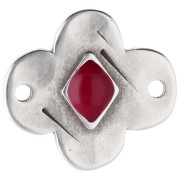 Distanziatore a fiore 19x17 mm con resina epossidica - Impiallacciatura in argento fino invecchiato - Rosso