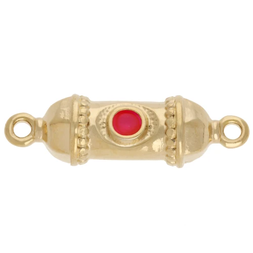 Distanziale etnico 26x8 mm con resina epossidica - Dorato con oro fino - Rosa fluorescente