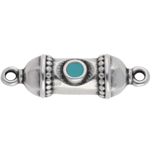 Distanziatore etnico a tubo 26x8 mm - Impiallacciatura in argento fino invecchiato - Turchese