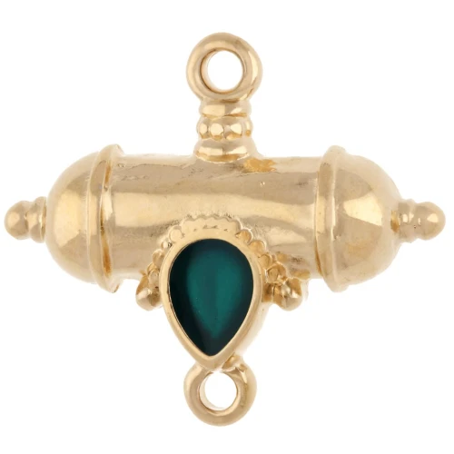 Distanziatore etnico a tubo e goccia 20x23 mm - Dorato con oro fino - Verde x1