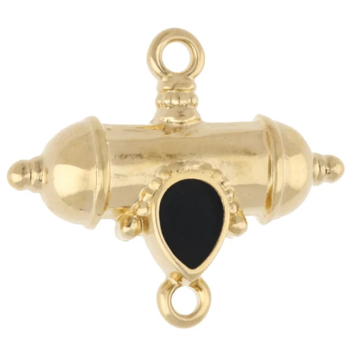 Distanziatore etnico a tubo e goccia 20x23 mm - Dorato con oro fino - Nero x1