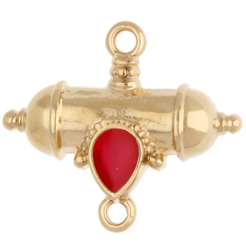 Distanziatore etnico a tubo e goccia 20x23 mm - Dorato con oro fino - Rosa fluorescente x1