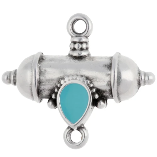 Distanziatore etnico a tubo e goccia 20x23 mm Argento antico impiallacciato Turchese
