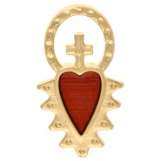 Ciondolo cuore ex-voto con croce 17x9 mm in resina epossidica - Dorato con oro fino - Rosso