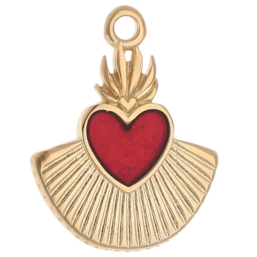 Ciondolo a cuore ex-voto 22x17 mm in resina epossidica - Dorato in oro fino - Rosso x1