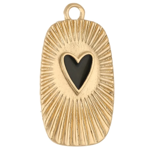 Pendente rettangolare 25,5x13,5 mm in resina epossidica - Dorato con oro fino - Nero x1