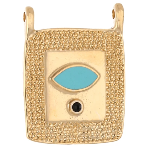 Pendente etnico a rettangolo 24x18 mm - Dorato in oro fino - Turchese