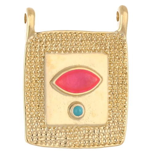 Pendente etnico a rettangolo 24x18 mm - Dorato in oro fino - Rosa