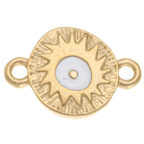Distanziatore rotondo irregolare 11 mm motivo etnico - Dorato in oro fino - Bianco x1