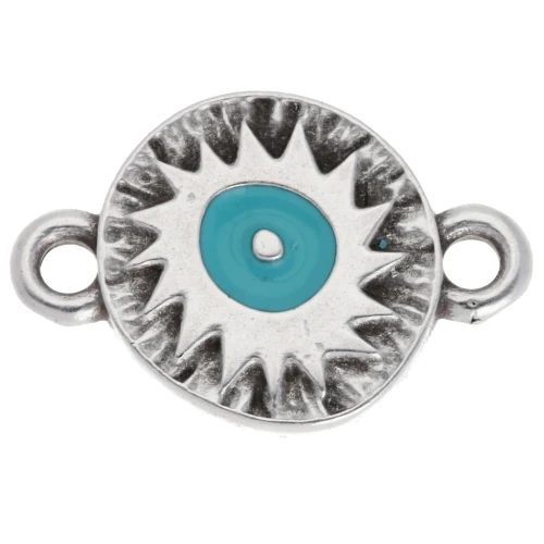 Distanziatore rotondo irregolare 11 mm motivo etnico impiallacciatura fine Arg vecchio - Turchese