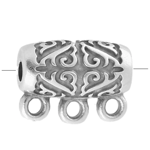 Perlina tubolare 13x10 mm - motivo etnico - con 3 anelli - placcatura in argento fino invecchiato