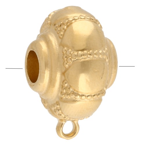Perla rotonda appiattita 17 mm - motivo floreale - con 1 anello - Dorata in oro fino x1