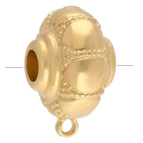 Perla rotonda appiattita 17 mm - motivo floreale - con 1 anello - Dorata in oro fino x1