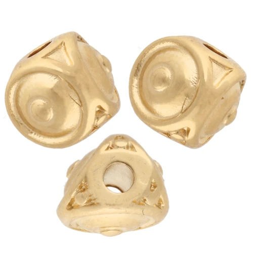Perlina a 3 lati 8x6,5 mm con piccole sfere - Dorata con oro fino x1